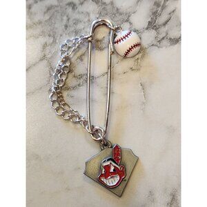 Cleveland Indians Souvenir Safety Pin Brooch With Baseball Charm & Logo Pendant